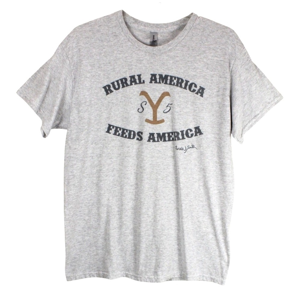 Yellowstone season 5 T-shirt size L Rural America Feeds America Gray NWOT